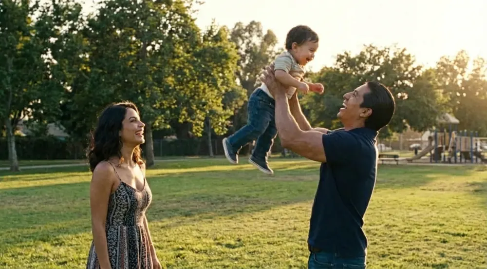 Juan in the park with his kid after one year trt